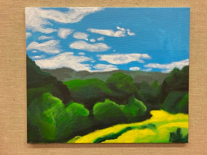 painting of green landscape