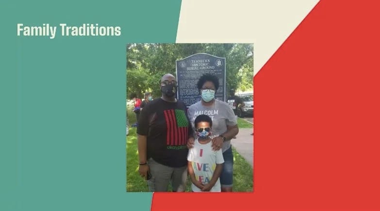 Photo of family with text, "Family Tradition"