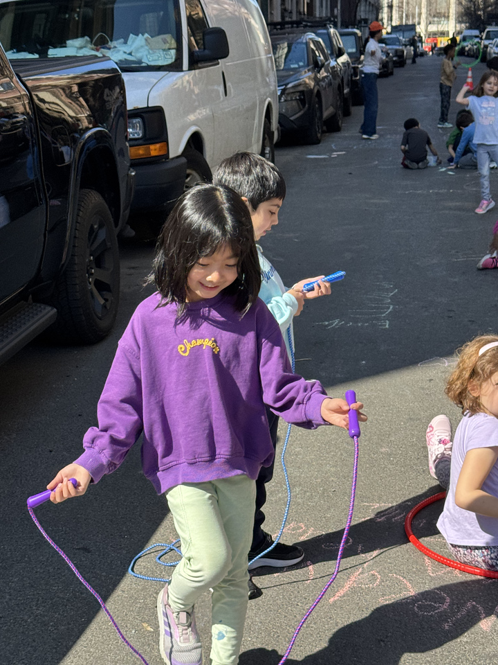 Student jumps rope outside during Ethical Culture's Open Streets program.